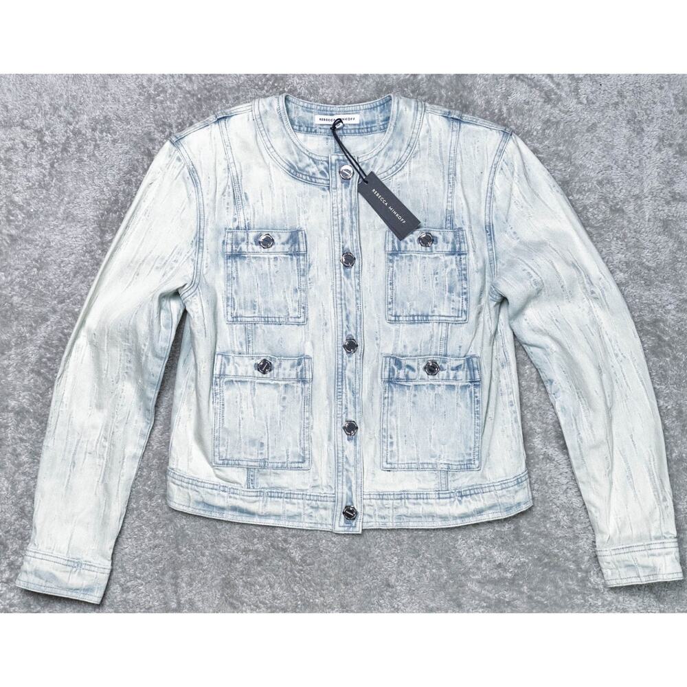 Rebecca Minkoff Baxter Patch Pocket Acid Wash Blue Denim Jacket Womens M NWT